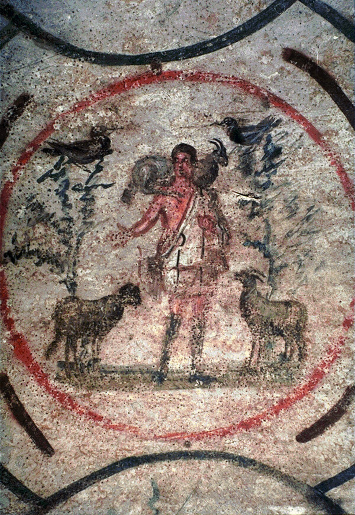 Good Shepherd fresco from the Catacomb of Priscilla.