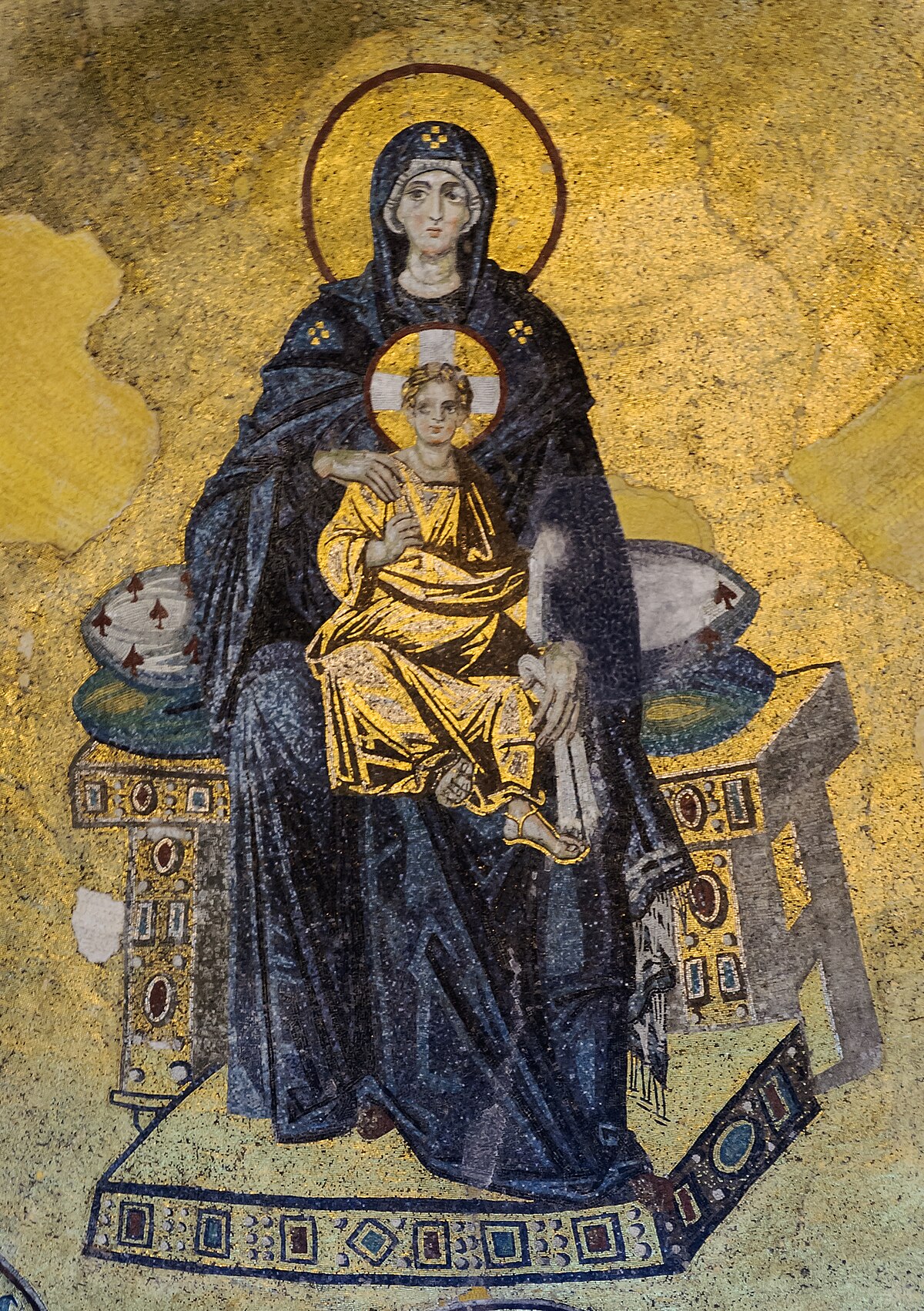 Apse mosaic of the Virgin and Child in Hagia Sophia.