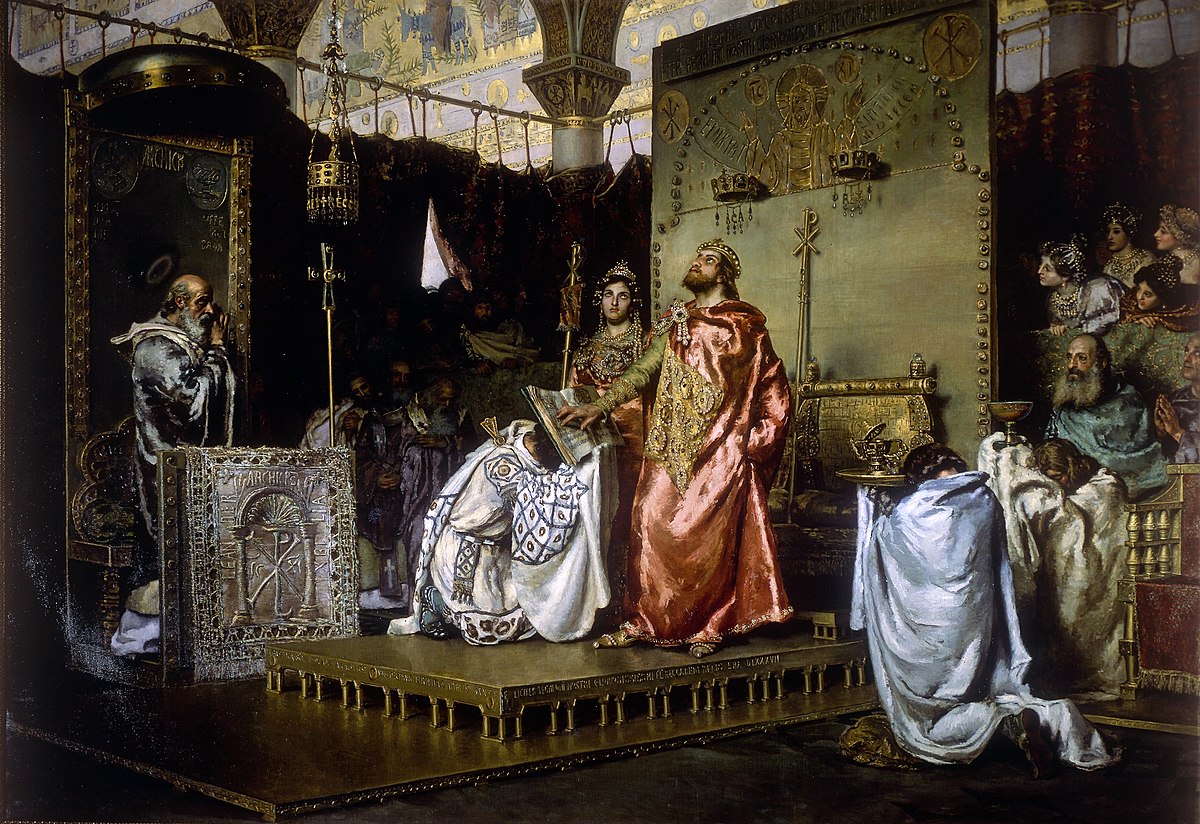 Painting of King Reccared's conversion at the Third Council of Toledo.